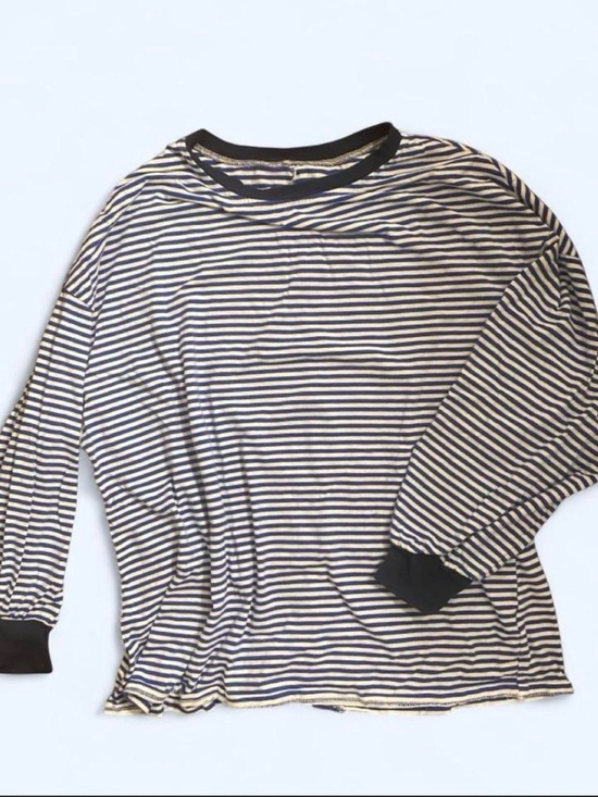 unknown Tops - Long Sleeve Navy & Cream Striped Top